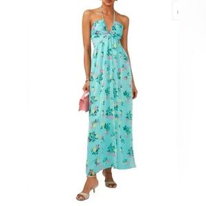 1.STATE Tie Neck Halter Floral-Print Maxi Dress Size S NWT